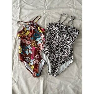 Art Class Girls Cheetah Print One Piece Bathing Suit Sz M 8 Swimsuit Ruffle Trim